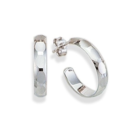 Rhodium-plated Matte and Shiny Hoop with Post - Click Image to Close